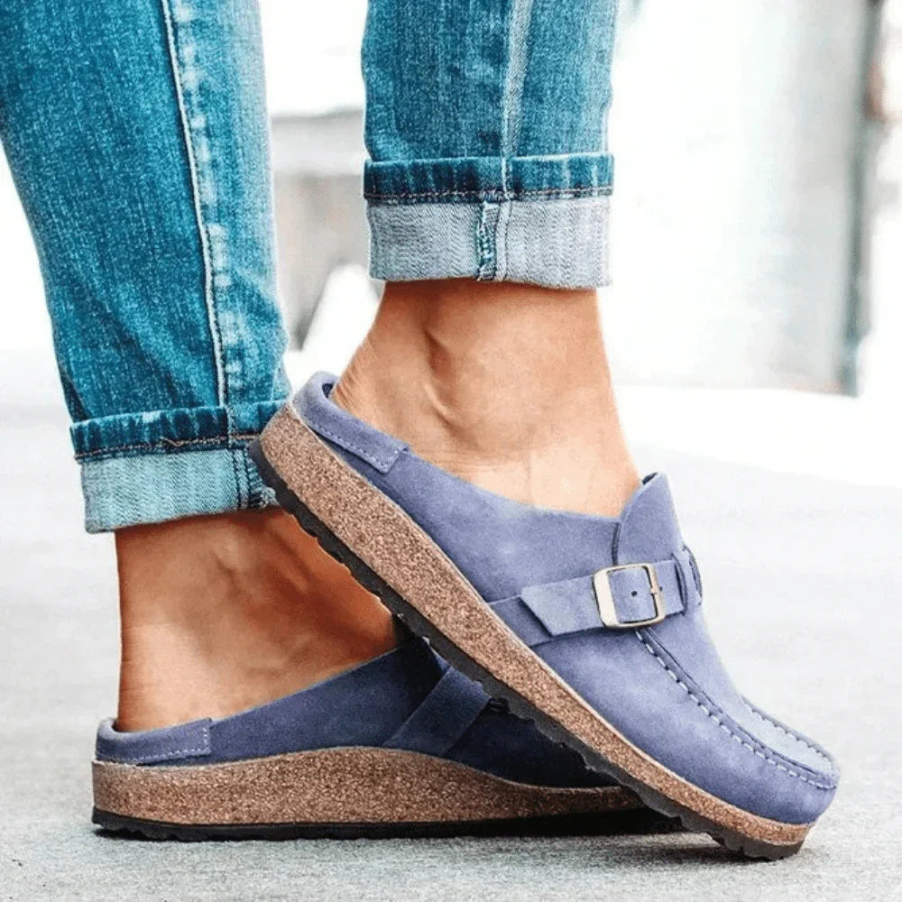 Marisol™ | Damer Ruskinds Slip-Ons med Korksål og Justerbar Spænde | Træsko | Mokkasiner