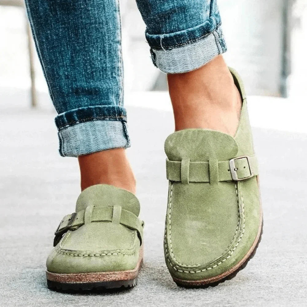 Marisol™ | Damer Ruskinds Slip-Ons med Korksål og Justerbar Spænde | Træsko | Mokkasiner