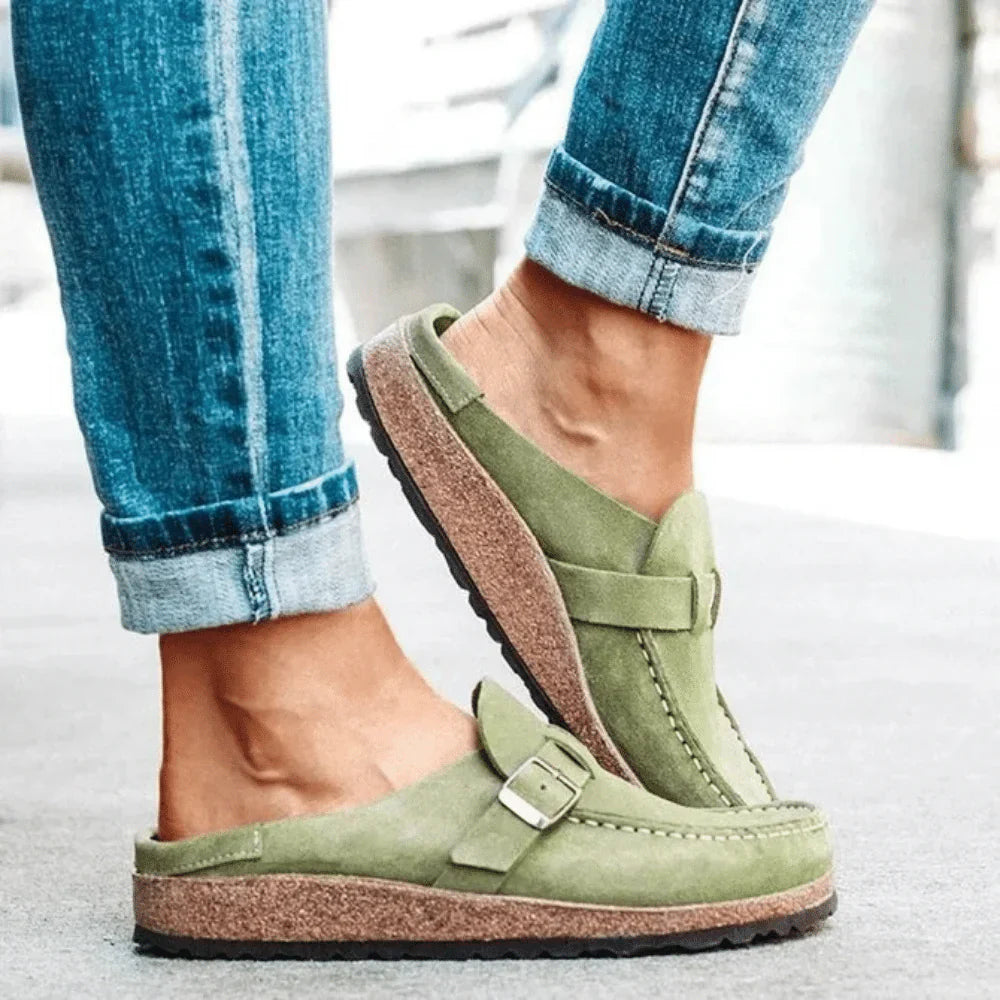 Marisol™ | Damer Ruskinds Slip-Ons med Korksål og Justerbar Spænde | Træsko | Mokkasiner