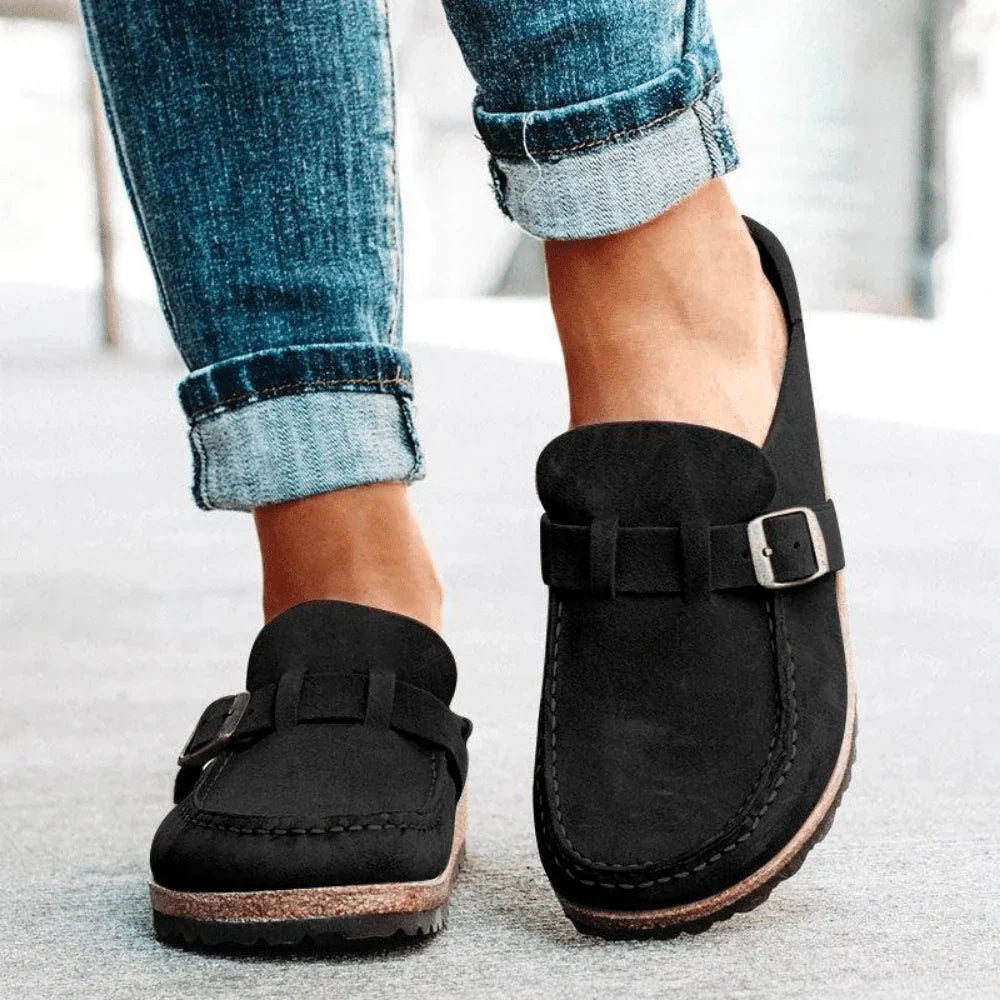 Marisol™ | Damer Ruskinds Slip-Ons med Korksål og Justerbar Spænde | Træsko | Mokkasiner
