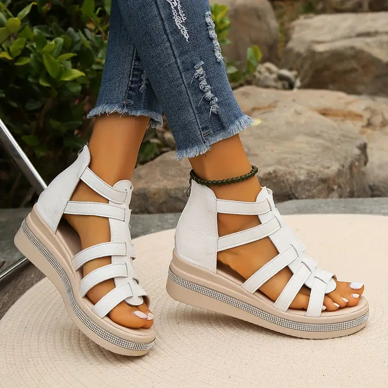 Zanaria™ | Damer Gladiator Sandaler med Plateau | Rå Sommertøfler med Lukket Hæl og Lynlås Bagpå