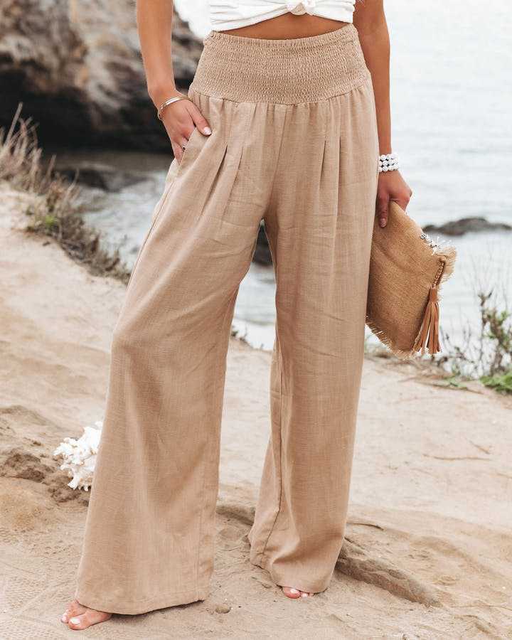 Lunara™ | Damer Luftige Vide Sommerbukser | High-Waist Bukser med Elastisk Taljebånd i Sort eller Hvid