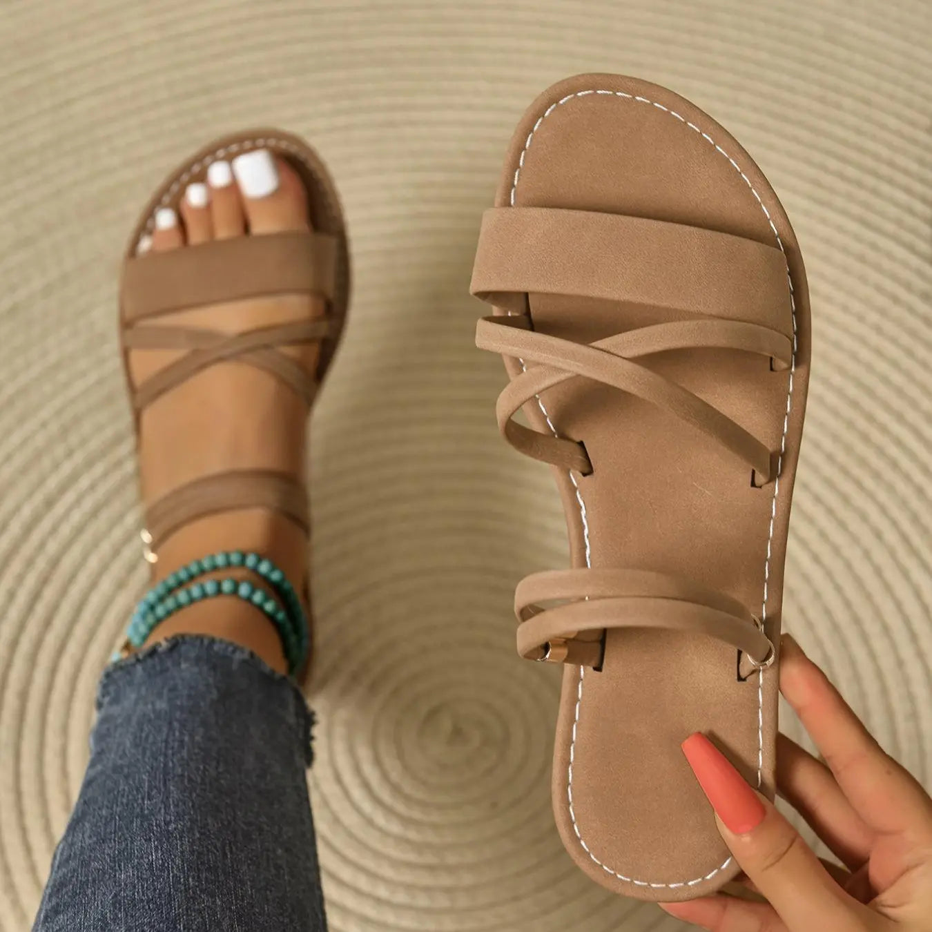 Elanora™ | Damer Flade Sandaler med Elastiske Remme | Komfortable Letvægts Sommertøfler