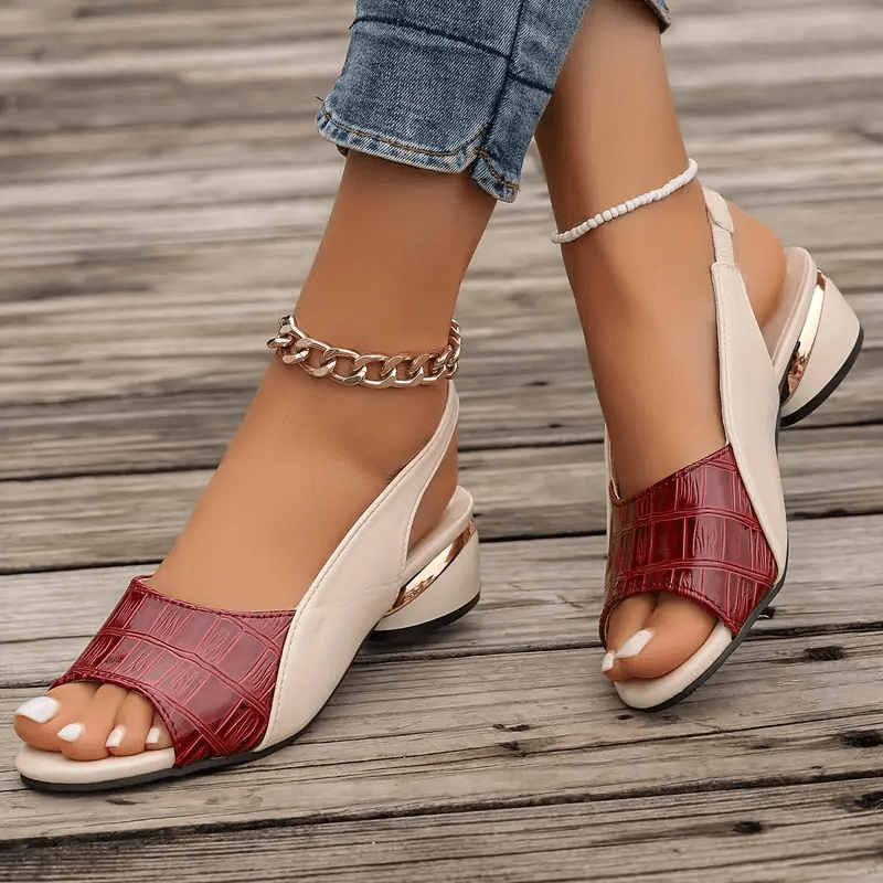 Valerina™ | Damer Elegante Sandaler med Lav Hæl | Stilfulde Sommertøfler med Krokoprint og Åben Hæl