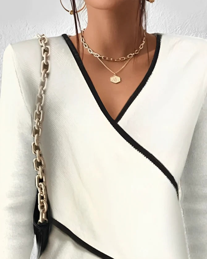 Colette™ | Elegant Damer V-Hals Top med Lange Ærmer og Unikt Design