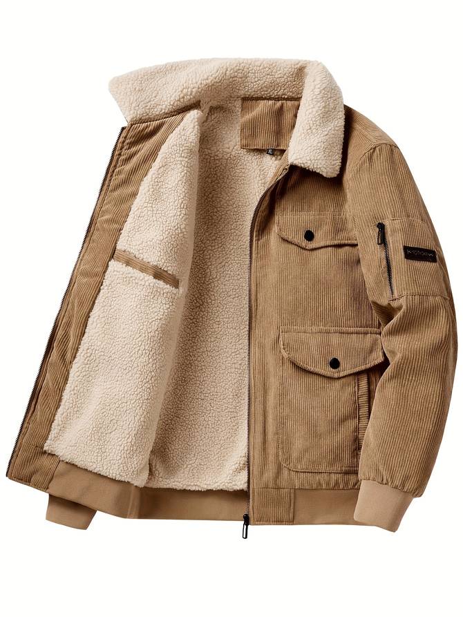 Torron™ | Herrer Jakke I Fløjl Med Teddyfor Og Pelskrave | Varm Vintage Bomberstil