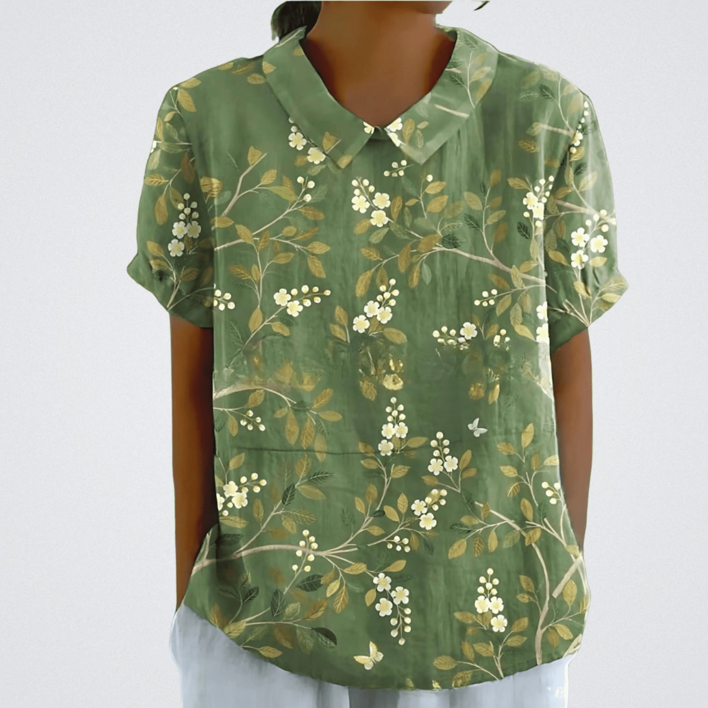 Flora | Blomster Bluse Damer | Korte Ærmer | Let Åndbart Stof | Feminin V-Hals | Sommer Casual Top