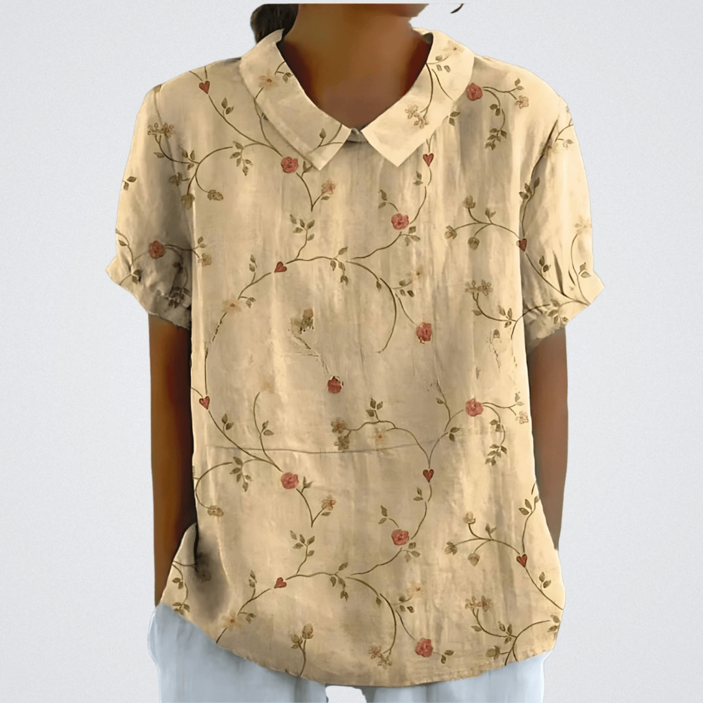 Flora | Blomster Bluse Damer | Korte Ærmer | Let Åndbart Stof | Feminin V-Hals | Sommer Casual Top