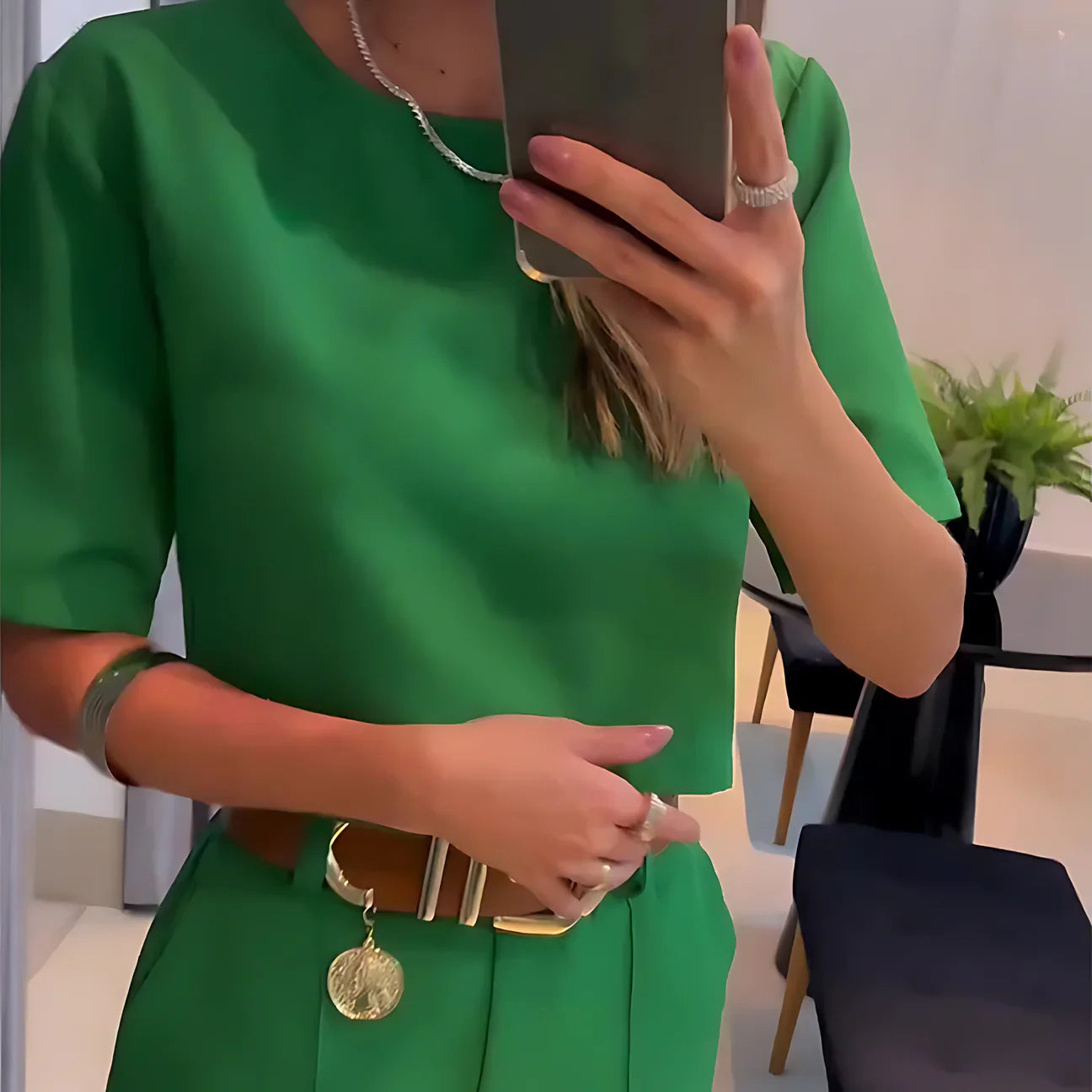 Selvianne™ | Damer To-Delte Palazzo Sæt | Cropped Top og Brede High-Waist Bukser i Ensfarvede Nuancer