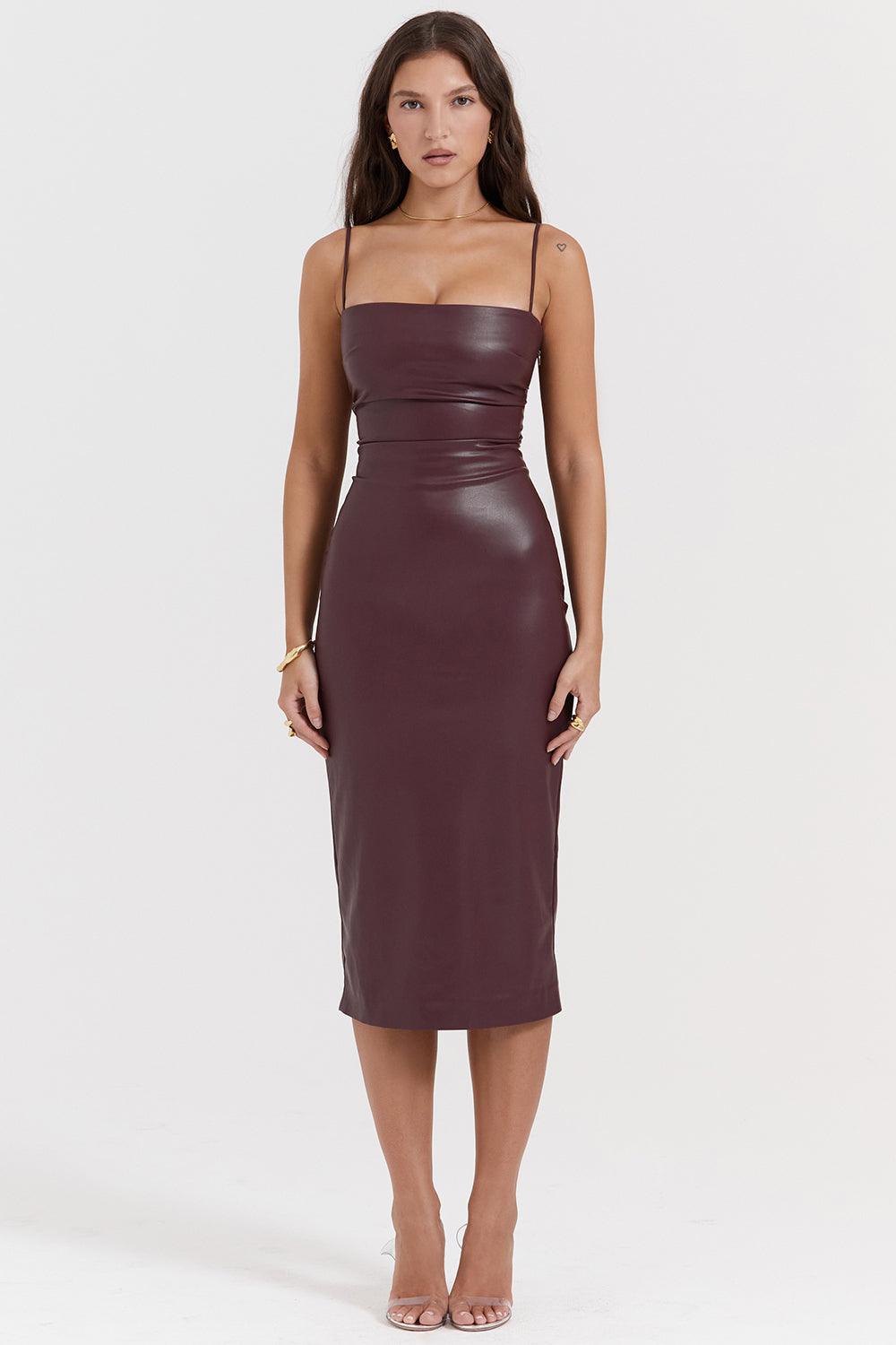 Valena | Bodycon Midi-Kjole i Vegansk Læder til Damer