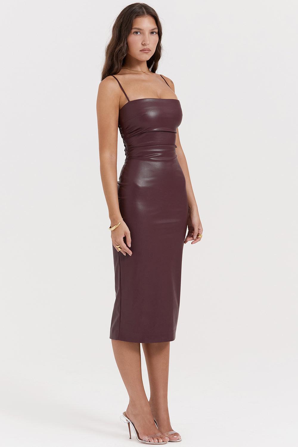 Valena | Bodycon Midi-Kjole i Vegansk Læder til Damer