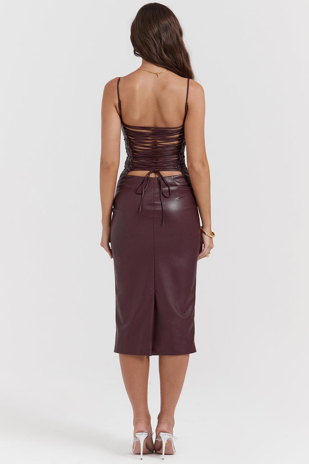 Valena | Bodycon Midi-Kjole i Vegansk Læder til Damer