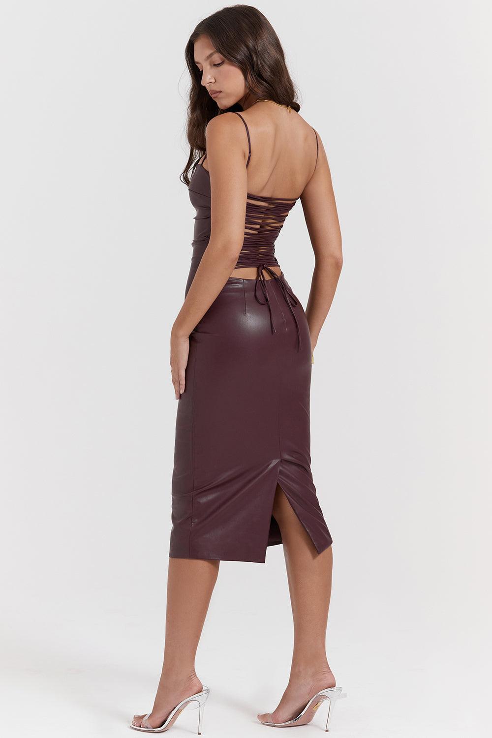 Valena | Bodycon Midi-Kjole i Vegansk Læder til Damer