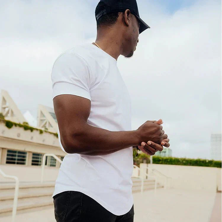Madeo™ | Herrer Atletisk Drop Cut T-shirt med Sømfri Pasform