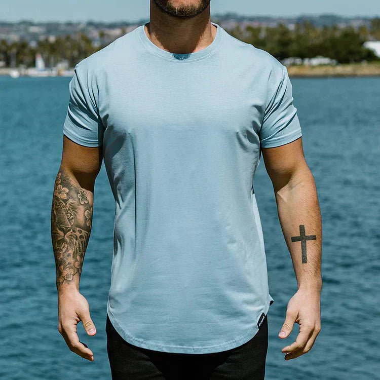 Madeo™ | Herrer Atletisk Drop Cut T-shirt med Sømfri Pasform