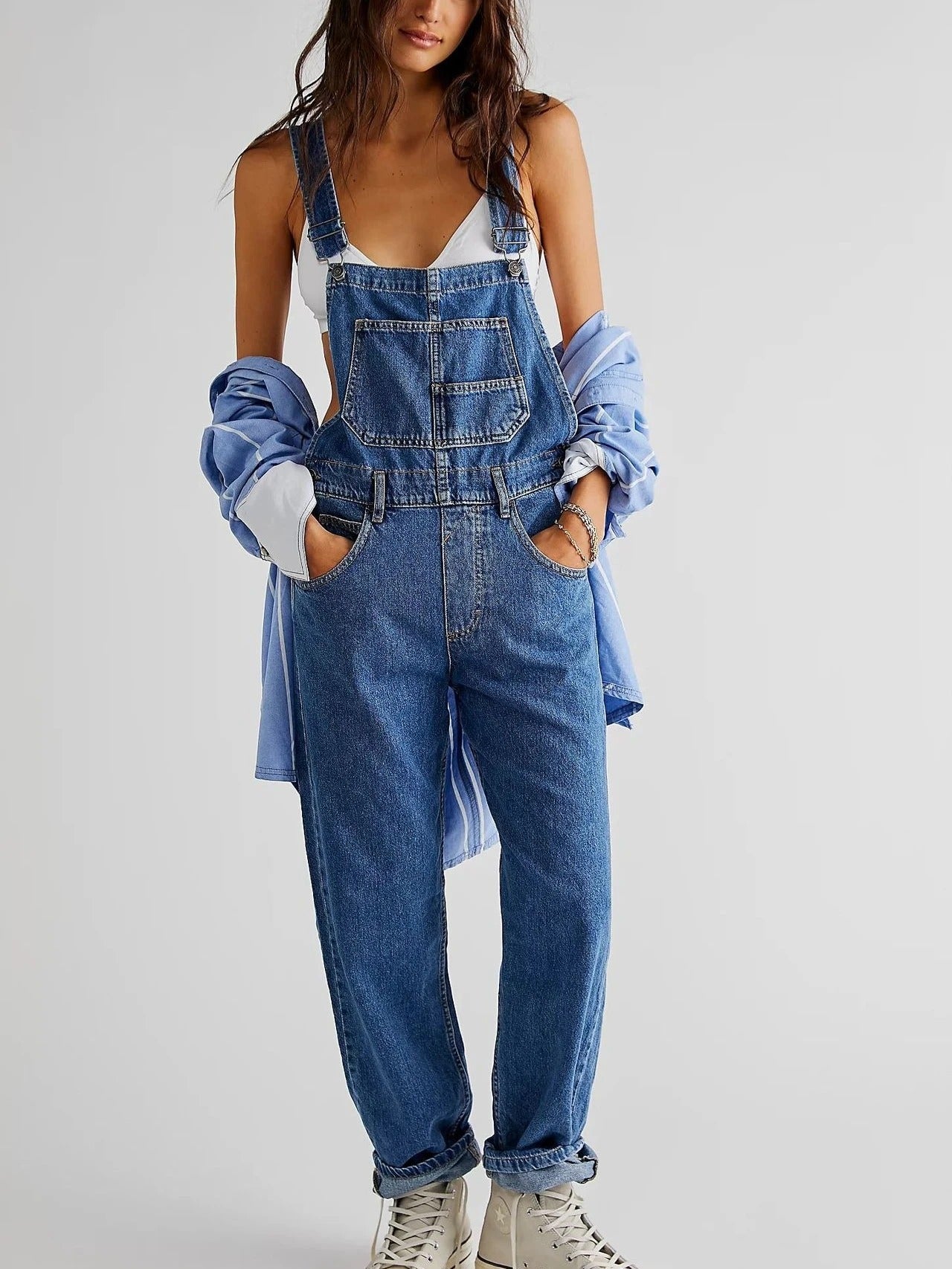 Rowena™ | Damer Denim Overalls | Vintage Jeans Overall med Justerbare Stropper og Lige Ben
