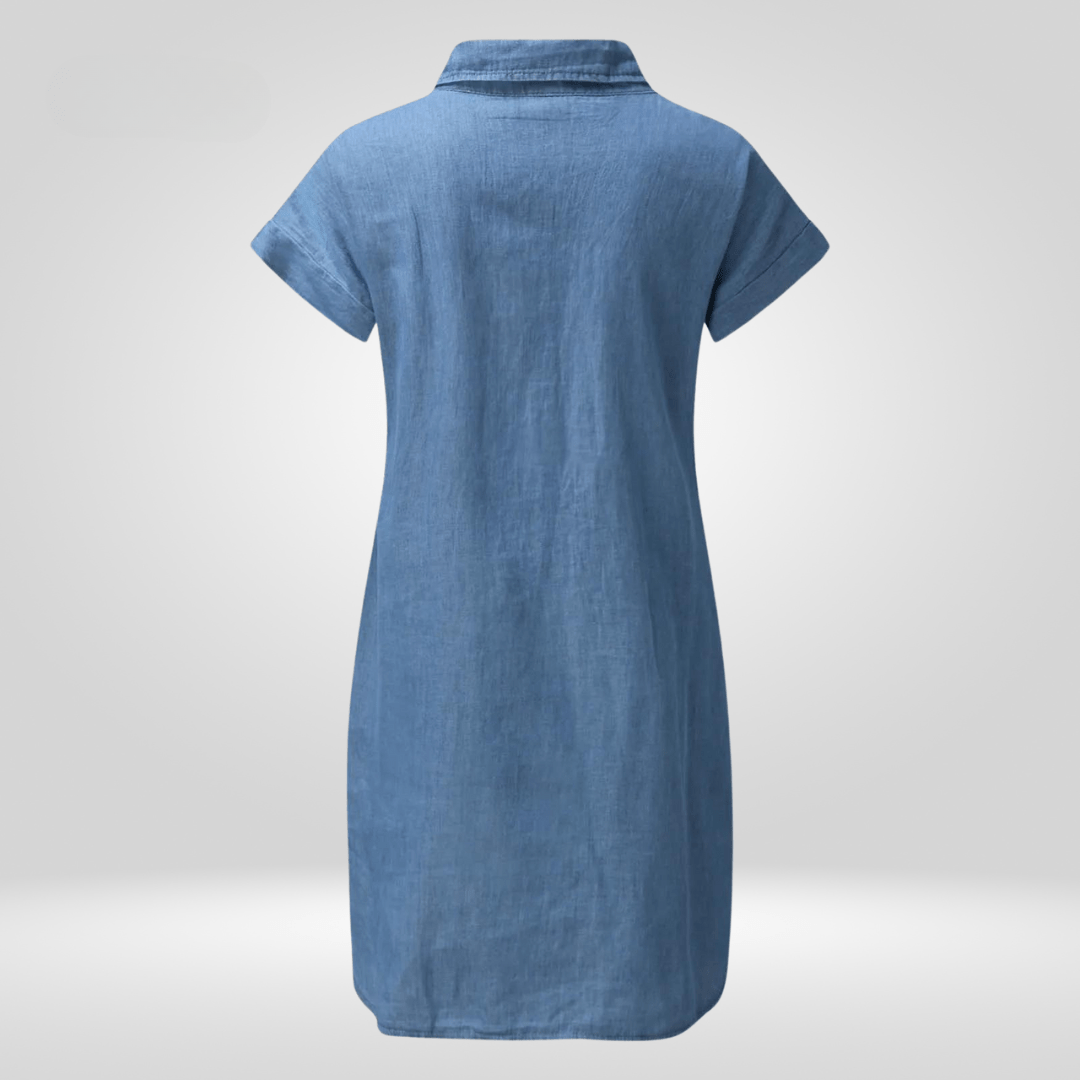 Elira | Denim Skjortekjole til Damer med Korte Ærmer og Oversized Pasform