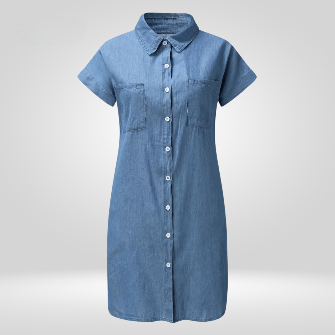 Elira | Denim Skjortekjole til Damer med Korte Ærmer og Oversized Pasform