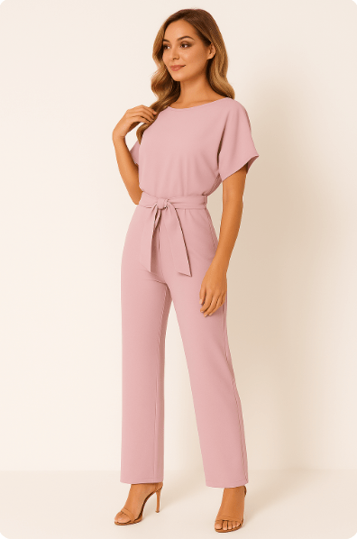 Éliane | Elegant Jumpsuit Med Bindebælte Og Korte Ærmer Damer