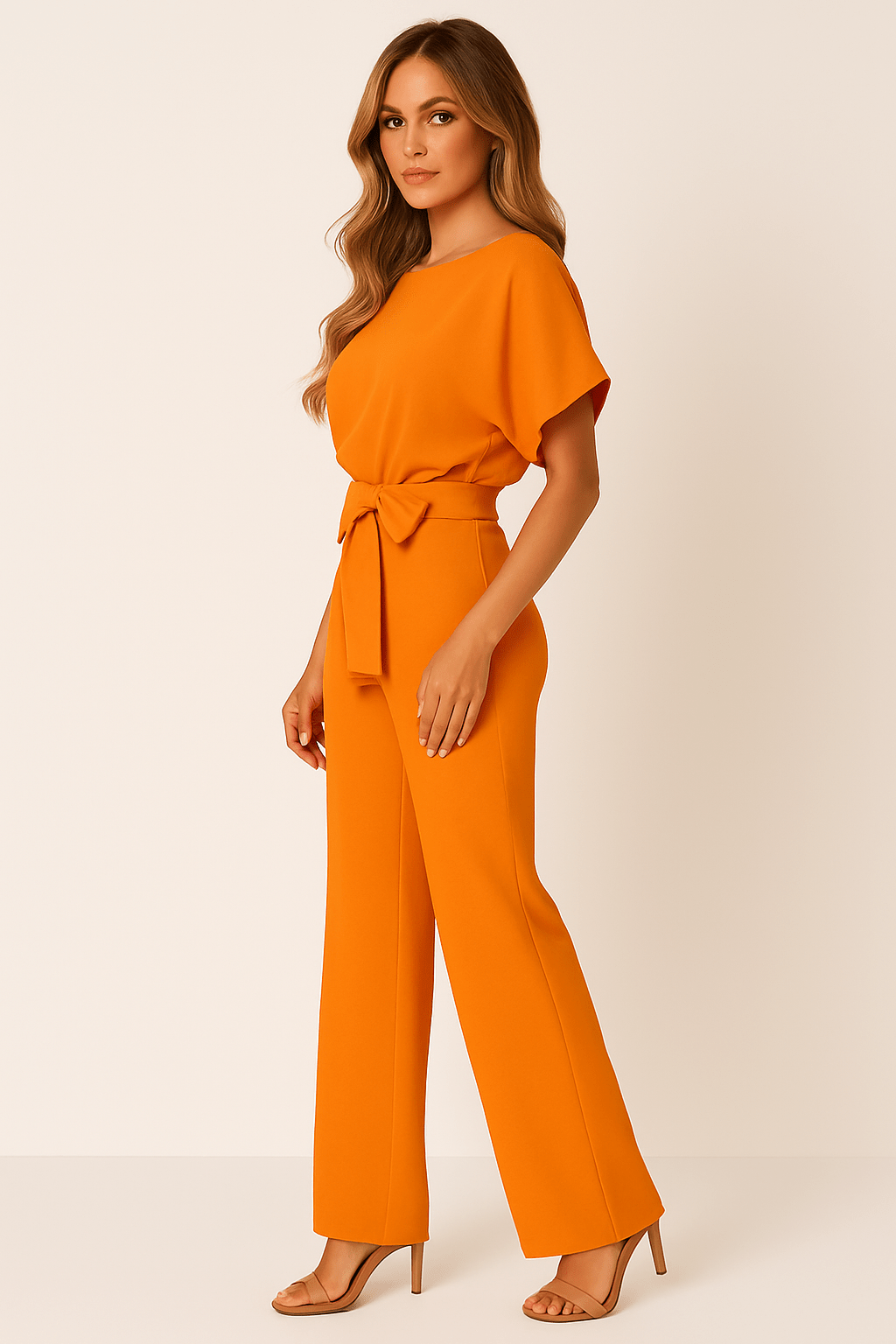 Éliane | Elegant Jumpsuit Med Bindebælte Og Korte Ærmer Damer