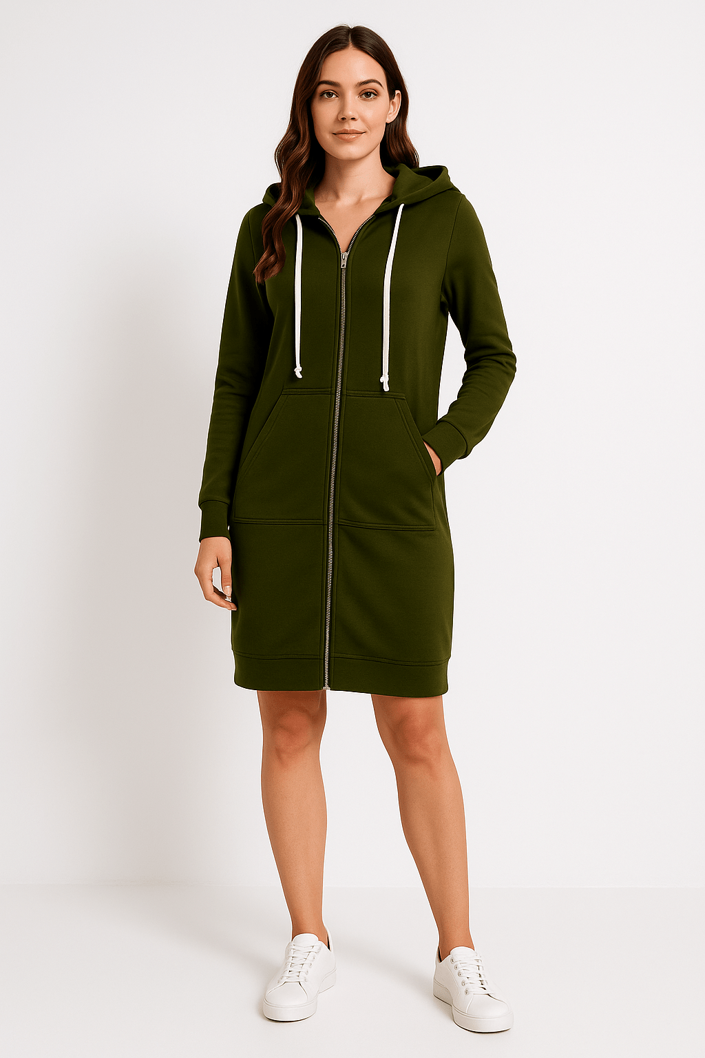Mirella | Lang Hættetrøje med Lynlås til Damer til Komfortable & Varme Casual Looks