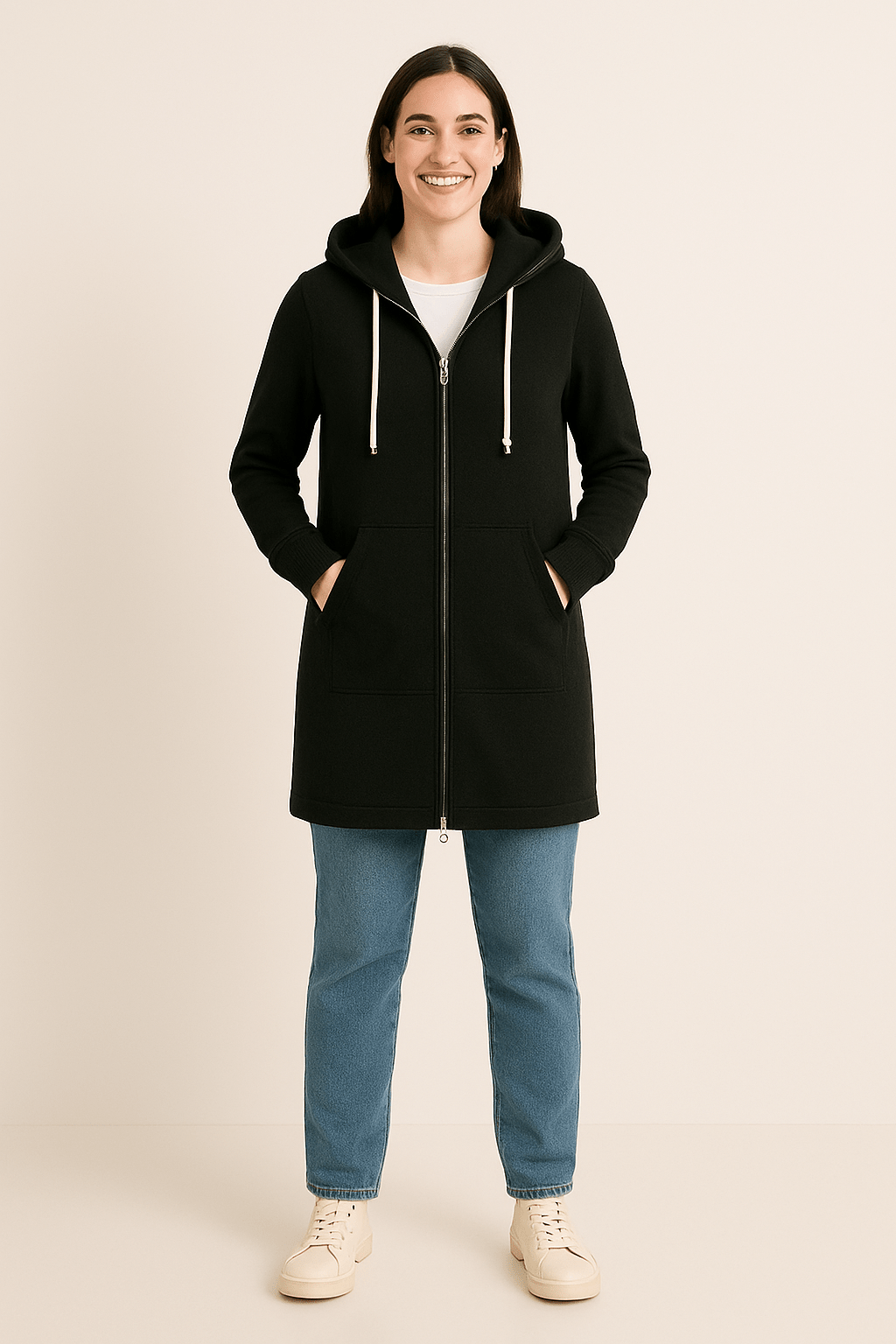 Mirella | Lang Hættetrøje med Lynlås til Damer til Komfortable & Varme Casual Looks