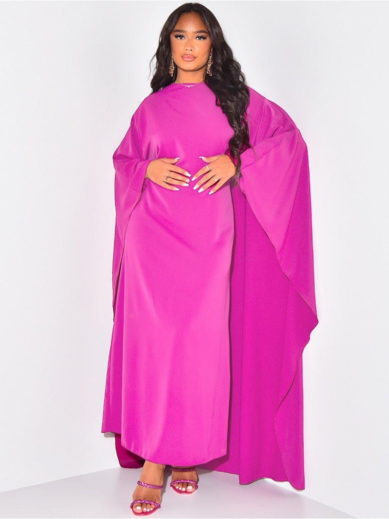 Samira | Lang Satinlook Kjole Med Flagermusærmer Og Bådhals Damer