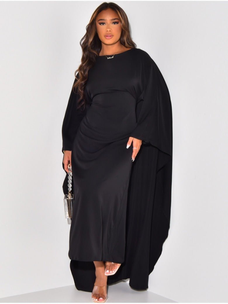 Samira | Lang Satinlook Kjole Med Flagermusærmer Og Bådhals Damer