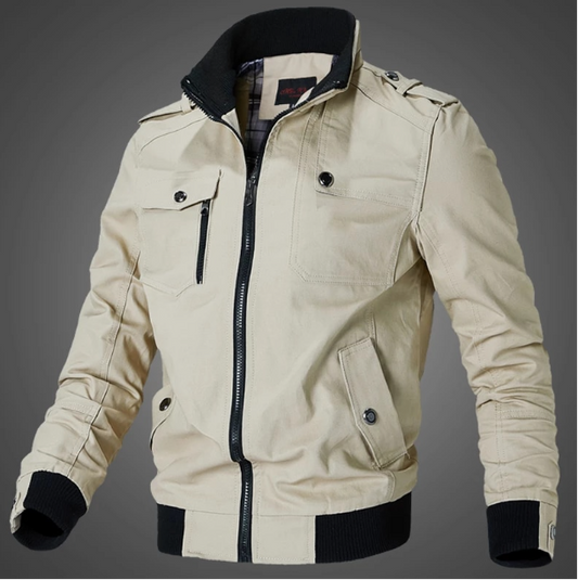 Zelus™ | Herrer Stilfuld Jakke med Militært Design, Høj Krave og Urban Flair