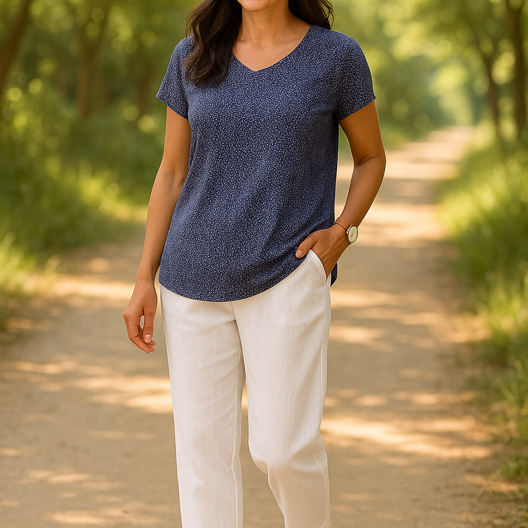Aria | Damer Cropped Sommerbukser | Let Hørlook | Elastisk Talje & Skrålommer | Løs Pasform & Komfortabel