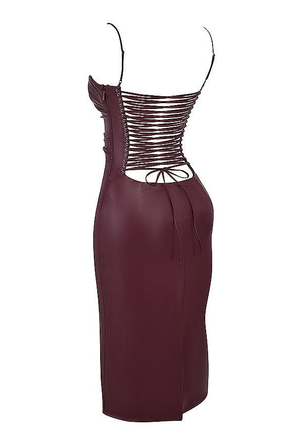Valena | Bodycon Midi-Kjole i Vegansk Læder til Damer