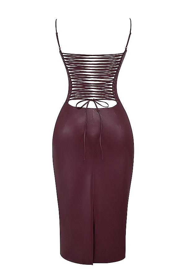 Valena | Bodycon Midi-Kjole i Vegansk Læder til Damer