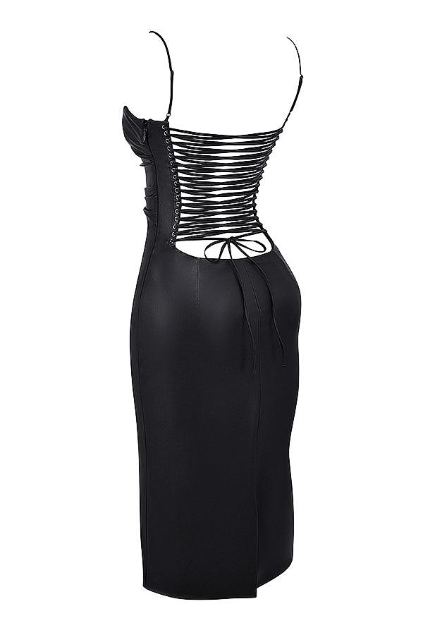 Valena | Bodycon Midi-Kjole i Vegansk Læder til Damer
