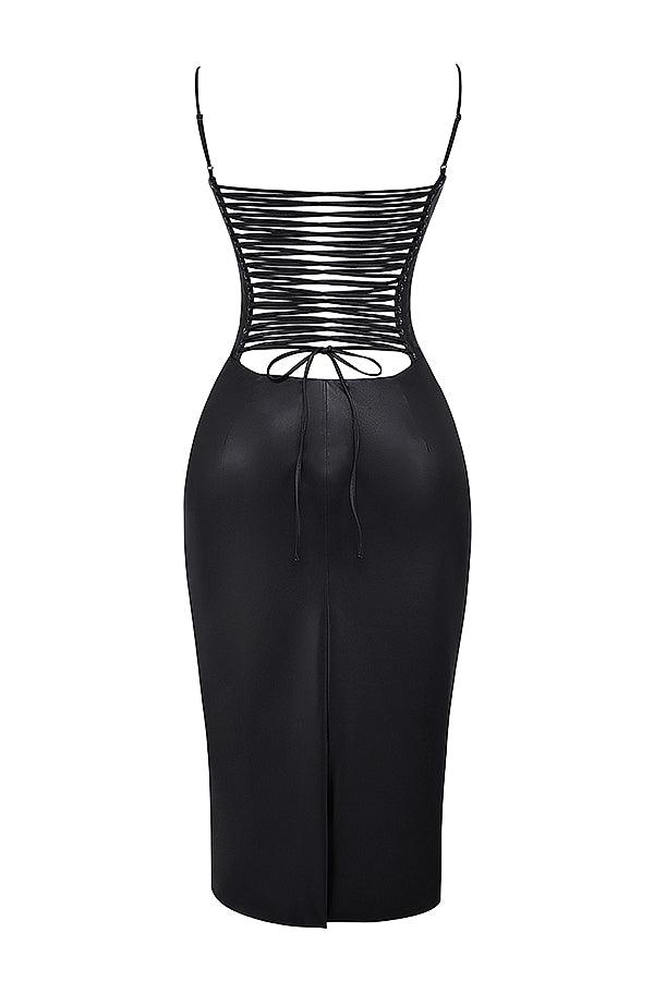 Valena | Bodycon Midi-Kjole i Vegansk Læder til Damer