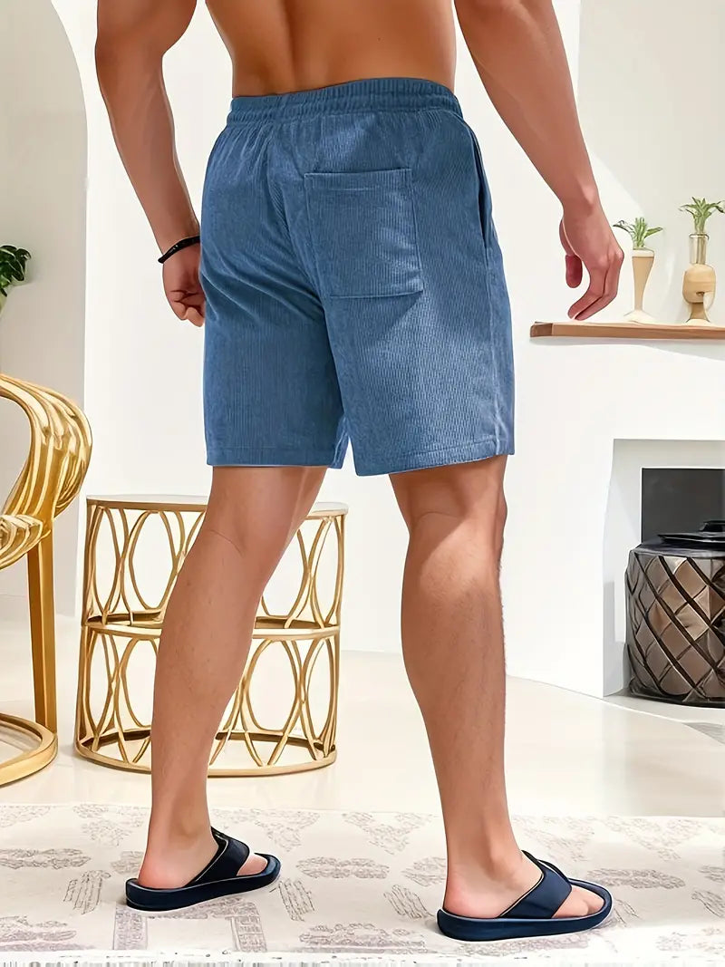 Thiago™ | Herrer Sommer Shorts i Ribbede Stof med Elastisk Talje og Snøre | Komfortable Loungewear Shorts
