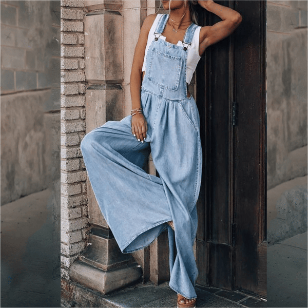 Mireya™ | Damer Denim Jumpsuit med Vide Ben | Boheme Jeans Overall med Justerbare Stropper og Afslappet Pasform
