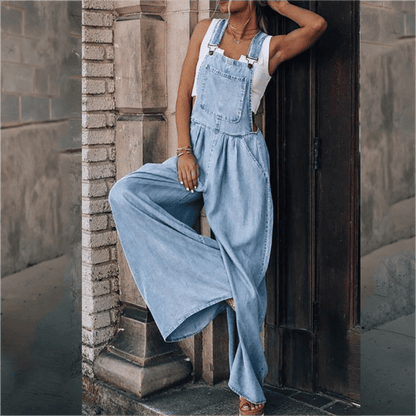 Mireya™ | Damer Denim Jumpsuit med Vide Ben | Boheme Jeans Overall med Justerbare Stropper og Afslappet Pasform
