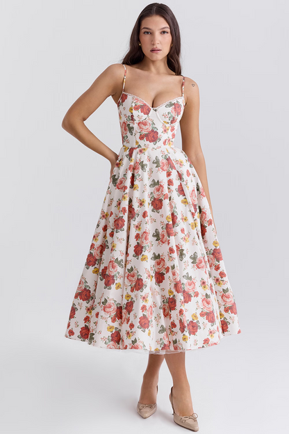 Amarielle | Elegant Midi-Kjole Med A-Linje Nederdel & Korsetliv