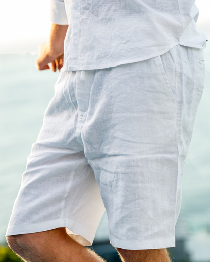 Nereo | Sommer Shorts til Mænd i Hørlook med Elastisk Talje & Sidelommer