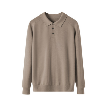 Renato™ | Herre Finstrikket Langærmet Poloshirt med Polokrave | Slim Fit Smart Casual Polo i Neutrale Farver
