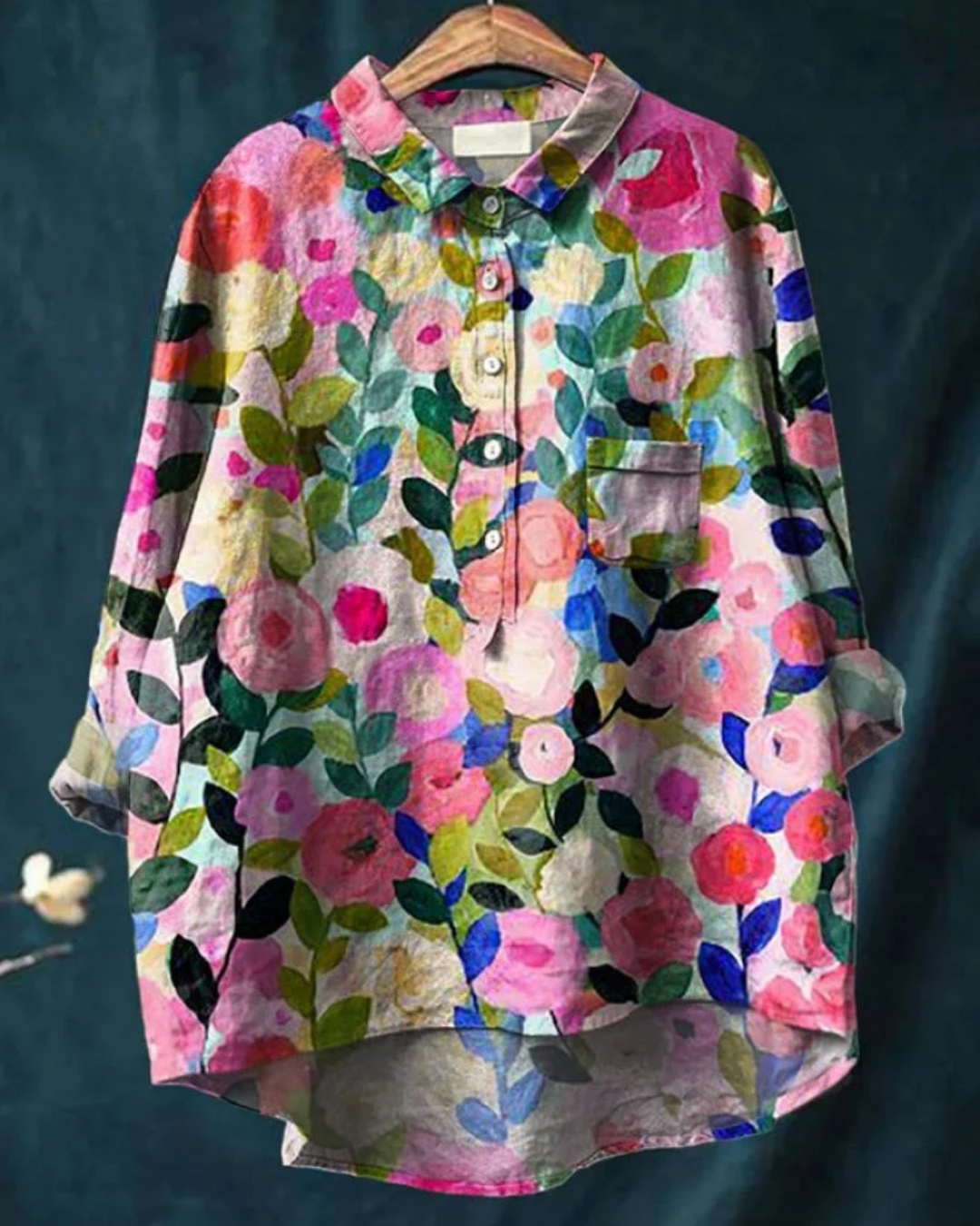 Zahara | Bohemian Bluse Dame | Let Sommerbluse | Lange Ærmer | Kunstnerisk Blomsterprint | Løstsiddende & Åndbar