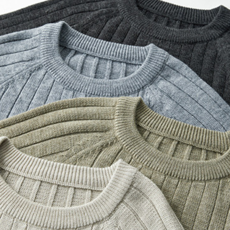 Luca™ | Ribstrikket Trøje med Rund Hals | Komfortabel Mellemvægts Pullover i Neutrale Farver