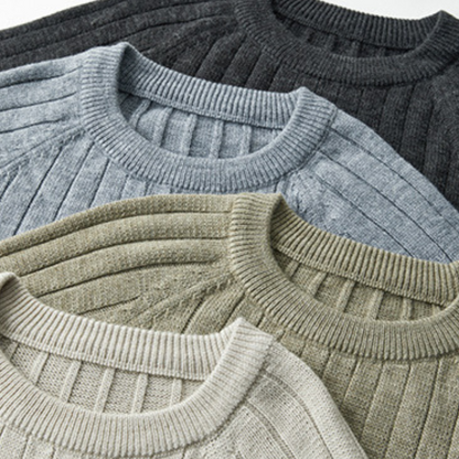 Luca™ | Ribstrikket Trøje med Rund Hals | Komfortabel Mellemvægts Pullover i Neutrale Farver