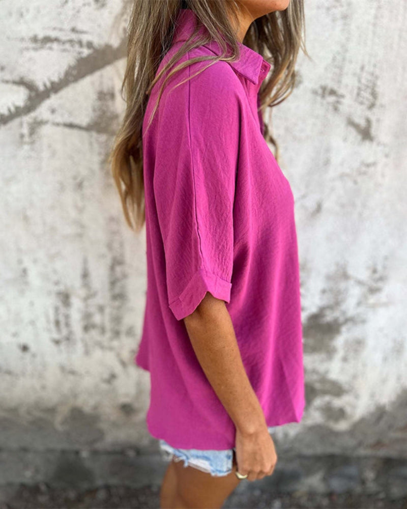Luna | Damer Oversized Bluse | Let Sommerbluse | Korte Ærmer | Button Down | Casual & Løs Pasform | Åndbar Og Komfortabel