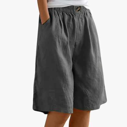 Nova | Damer Bermuda Shorts | Hør-Bomuld Sommerbukser | Let & Komfortabel | Elastisk Talje & Lommer