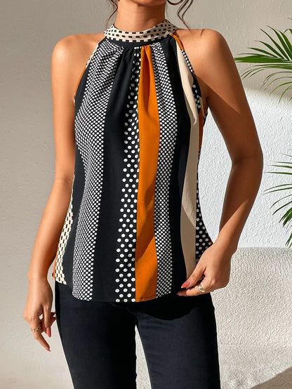 Sabine | Halterneck Top Med Grafiske Striber Damer