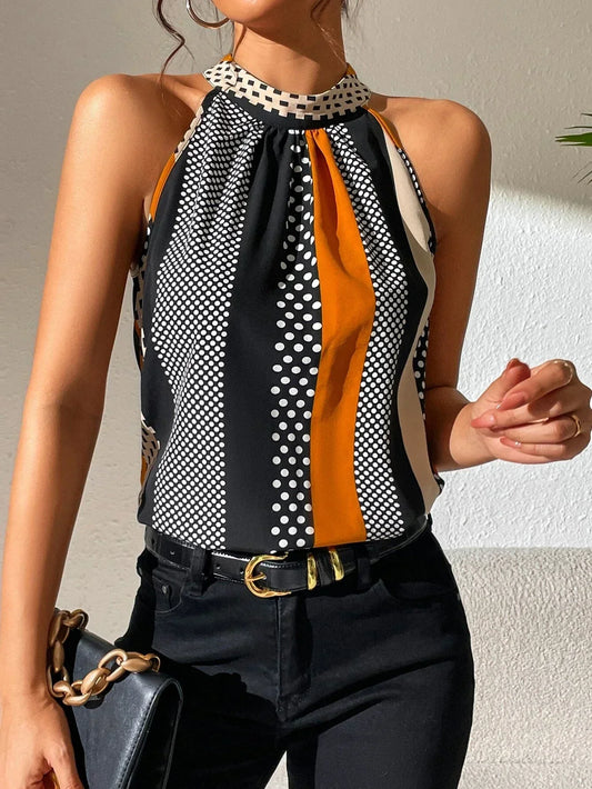 Sabine | Halterneck Top Med Grafiske Striber Damer