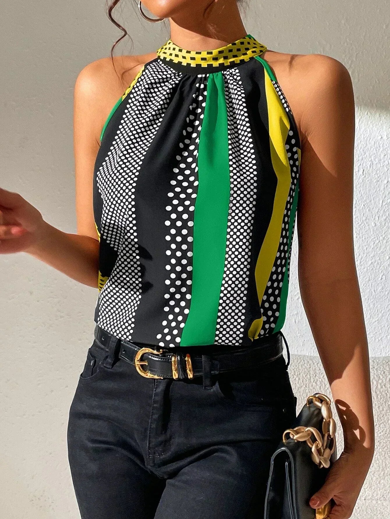 Sabine | Halterneck Top Med Grafiske Striber Damer