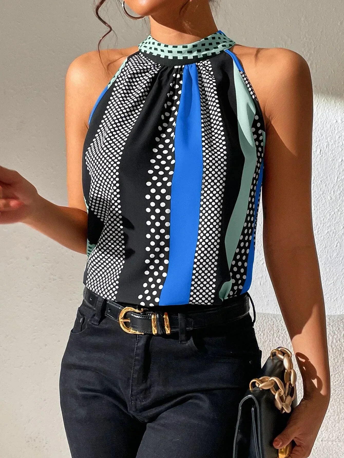 Sabine | Halterneck Top Med Grafiske Striber Damer