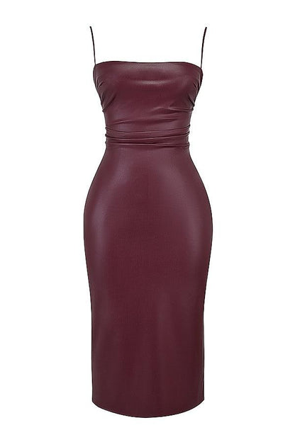 Valena | Bodycon Midi-Kjole i Vegansk Læder til Damer